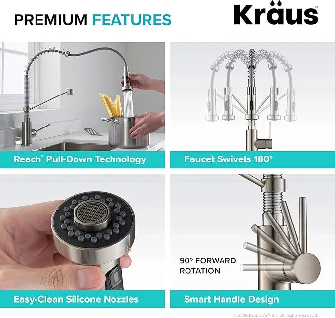 KRAUS Bolden 2-Function Single Handle Pull Down Kitchen Faucet, Commercial Style Stainless Steel/Chrome, KPF-1610SSCH - ModernBath