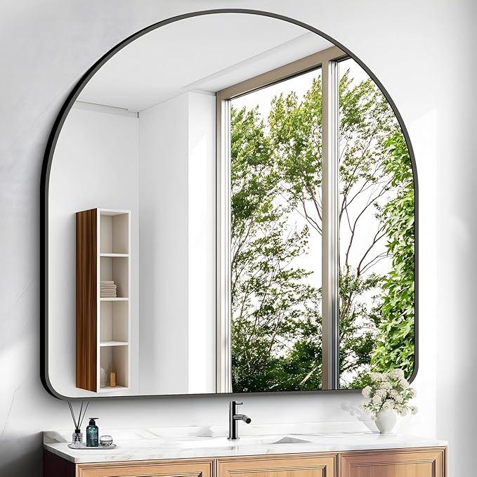 Arched Bathroom Mirror, 30"x30" Black Arched Mirror for Bathroom, Wall Mounted Mirror, Vanity Wall Mirror Metal Frame for Bedroom, Entryway, Living Room, Vertically Hanging - ModernBath