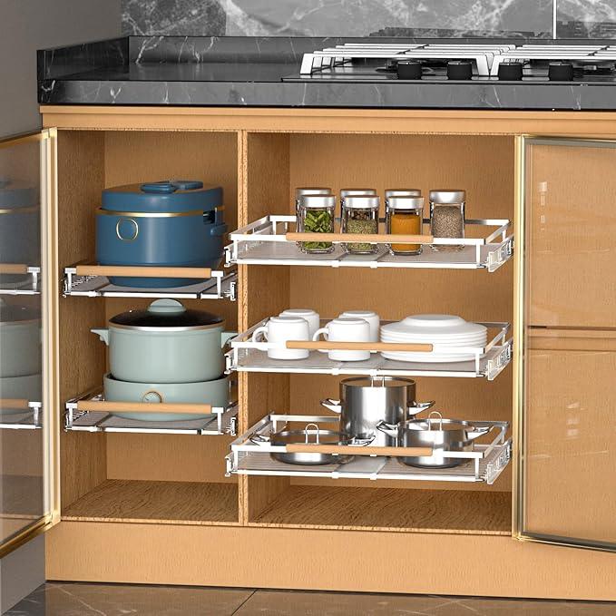 Pull Out Drawer Cabinet Organizer, Expandable Slide Out Storage Shelves - Heavy Duty, Durable and Smooth Slide-Out, 17" x 28" Wide x 22.5" Deep, 2 Pack - ModernBath