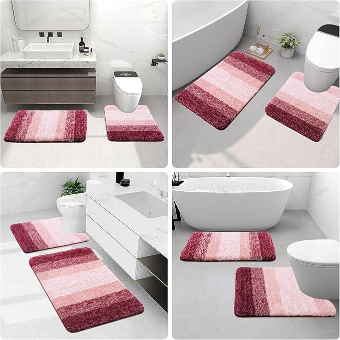 Arotive Microfiber Bathroom Rugs, Shaggy Soft and Absorbent Bath Rug, Non-Slip, Thick Plush Machine Washable Dry Bath Mats for Bathroom, Tub and Shower, 70x24, Burgundy, Rectangular - ModernBath