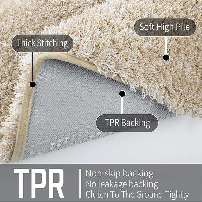 Yimobra Luxury Bathroom Rugs, Fluffy Bath Mats, Non Slip, Water Absorbent Microfiber, Machine Washable, Plush Runner Shower Rugs, Thick Matts for Bathroom Floor/Tub, 56"x 24", Light Beige and White - ModernBath