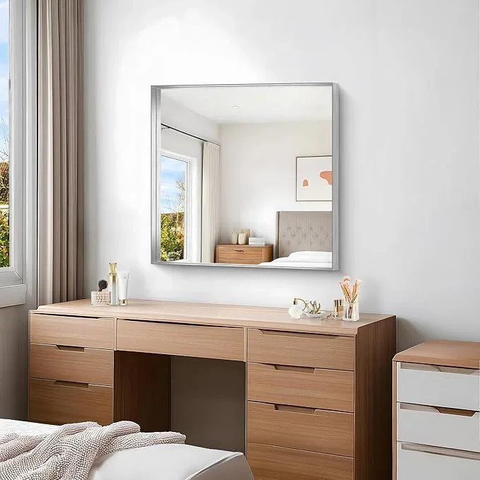 NIMURY Silver Bathroom Mirror, 30x30 Inch Rectangular Framed Mirror, Large Wall Mounted Bathroom Vanity Mirror Over Sink for Bedroom,Restroom, Living Room, Hangs Vertically or Horizontally - ModernBath