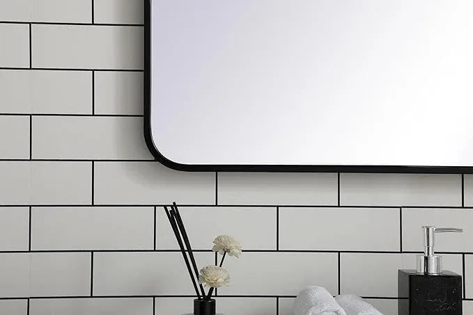 ARS Concepts Aura, Soft Corner Metal Rectangular Mirror 30X60 Inch in, Modern, Black - ModernBath
