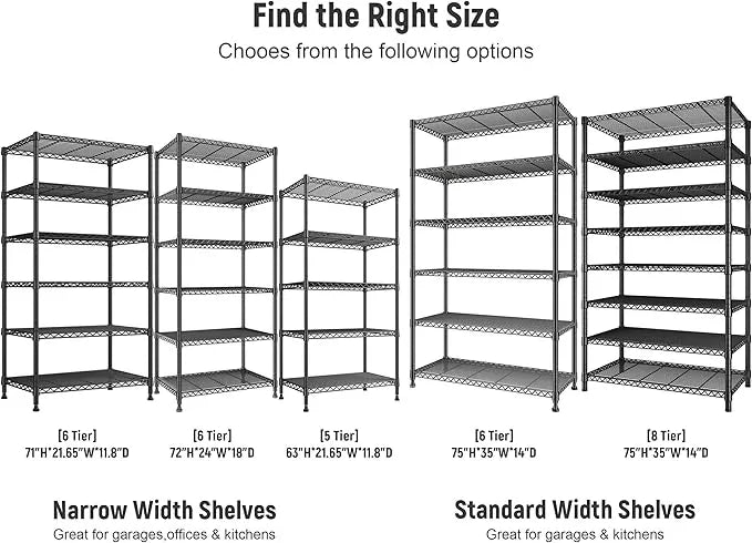 REIBII 75" H Metal Shelving 6 Tier Storage Shelf Adjustable Kitchen Shelf Wire Shelving Unit Detachable Storage Rack for Kitchen Laundry Living Room Commercial Heavy Duty Metal Shelf 75" X35" X14" - ModernBath