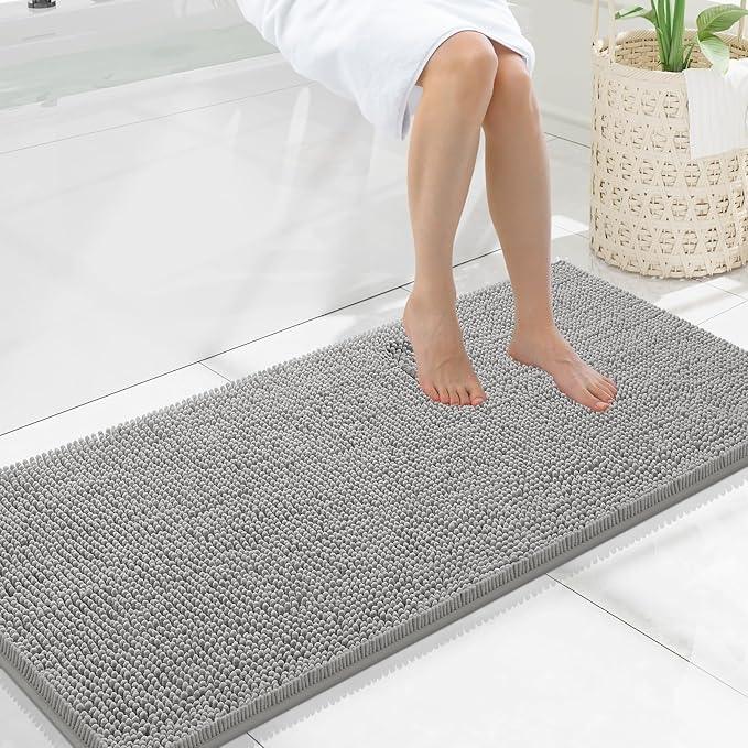 Smiry Luxury Chenille Bathroom Rugs 47x20, Extra Soft and Absorbent Shaggy Bath Mat, Machine Washable, Non-Slip Plush Carpet Runner for Tub, Shower, and Floor, Home Decor Accessories, Light Grey - ModernBath
