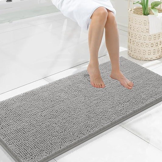 Smiry Luxury Chenille Bathroom Rugs 47x20, Extra Soft and Absorbent Shaggy Bath Mat, Machine Washable, Non-Slip Plush Carpet Runner for Tub, Shower, and Floor, Home Decor Accessories, Light Grey - ModernBath