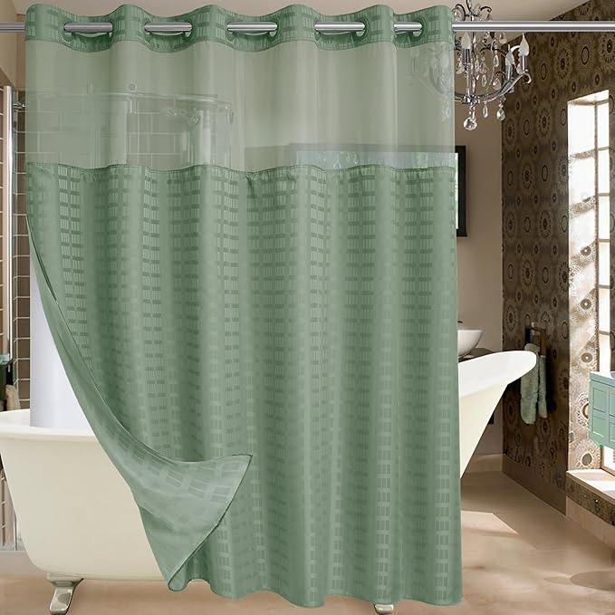 Conbo Mio Extra Wide No Hook Sage Green Shower Curtain with Snap in Liner Set, 108" x 74" Hotel Luxury Shower Curtains for Bathroom with See Through Top Window, Waterproof, Washable 108W x 74H - ModernBath