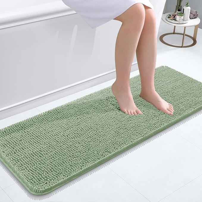OLANLY Bathroom Rugs 47x17, Extra Soft Absorbent Chenille Bath Rugs, Rubber Backing Quick Dry, Machine Washable Bath Mats for Bathroom Floor, Tub and Shower, Home Decor Accessories, Sage Green - ModernBath