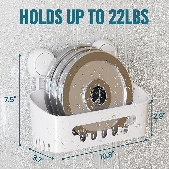TAILI Shower Caddy Suction Cup, Heavy Duty Bathroom Organizer, Removable Shelves for Inside Shower, Shampoo, Waterproof Suction Plastic Storage for Bathroom Accessories Holder, White - ModernBath