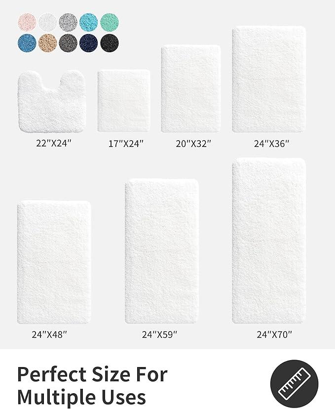 ILANGO White Bathroom Rugs 32" × 20" Non Slip & Super Absorbent Extra Thick Soft, Washable Bath Mat for Floor, Microfiber Plush Shaggy Bath Rug with Rubber for Bathtub Shower Room Sink - ModernBath