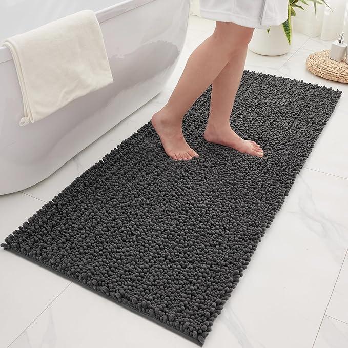 Ruggnovea Chenille Bathroom Rugs Non Slip Washable 44x24, Extra Thick Soft Absorbent Chenille Bath Mat, Non-Slip Barrier Backing, Quick Dry Machine Washable Bath Mats Tub, Shower,Floor/Sink,Darkgrey - ModernBath