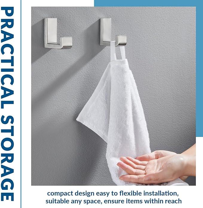 APLusee Brushed Nickel Towel Hook 2 Pack, 304 Stainless Steel L Shape Coat Hook, Bath Storage Wall Mounted - ModernBath