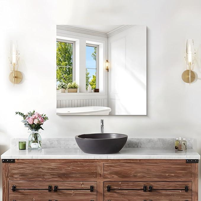 KOCUUY Frameless Mirror, 24"x24" Bathroom Mirror for Over Sink, Upgraded Shatterproof, Large Rectangle Unframed Mirror for Wall, Bathroom, Bedroom, Living Room, Entryway, Hang Horizontal/Vertical - ModernBath