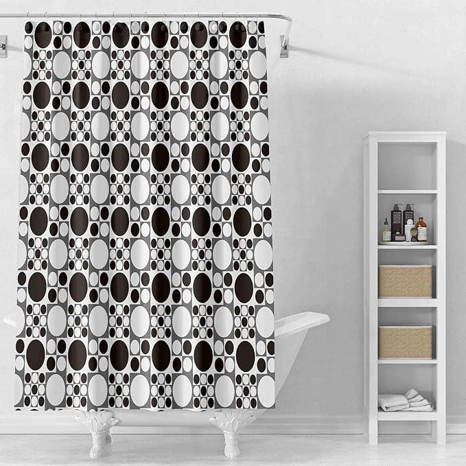 TIKABC Shower Curtain Liner, 4G PEVA Black and White Circles Shower Liner, Plastic Waterproof Shower Curtains, 72x72 inch with Grommet Holes 3 Magnetic Weights - ModernBath