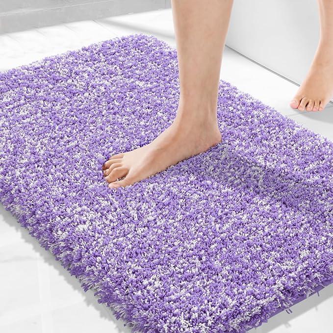 Yimobra Bath Rugs for Bathroom 32x20, Ultra Soft and Water Absorbent Bath Mats, Non Slip Plush Shower Mat Outside, Microfiber Thick Matts for Bathroom Floor/Tub, Machine Washable, Purple and White - ModernBath