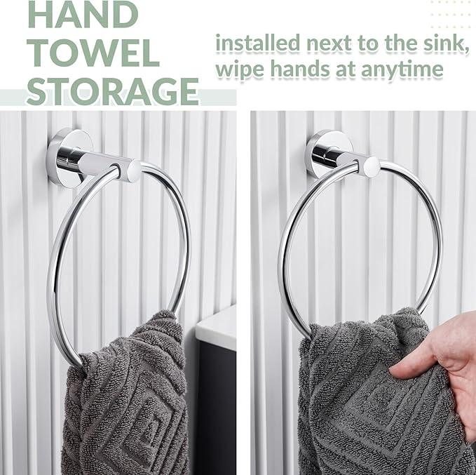 APLusee Hand Towel Ring for Bathroom Wall, Heavy Duty Stainless Steel Chrome Towel Holder, Wall Mounted - ModernBath