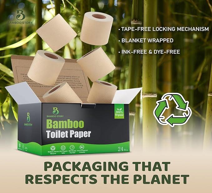 Premium Bamboo Toilet Paper, PFAS Free, Chemical Free Toilet Paper, Unbleached, (24) 3PLY & 300 Sheets, FSC Certified, Organic Brown, Plant-Based, Tree-Free, Plastic Free, BPA Free (24) - ModernBath