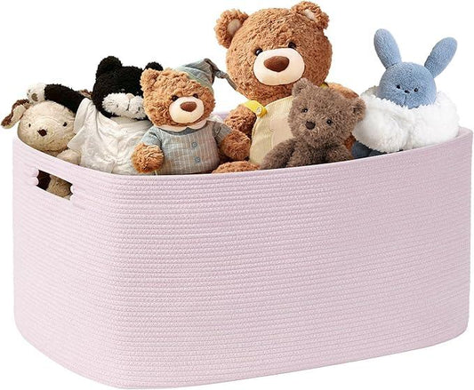 72L Large Baby Girls Laundry Basket for Nursery Storage,Cute Woven cotton Rope Baskets for Kids Toy，Gifts, Boho Square Wicker Blanket hamper for Living Room,Bedroom Dirty Clothes,Pink - ModernBath