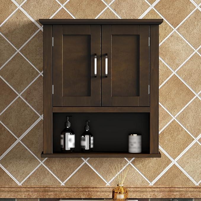 ChooChoo Wood Wall Cabinet with Doors, Medicine Cabinet with Adjustable Shelves Over The Toilet, Rustic Cabinet Wall Mounted for Bathroom, Kitchen, Living Room, Walnut - ModernBath