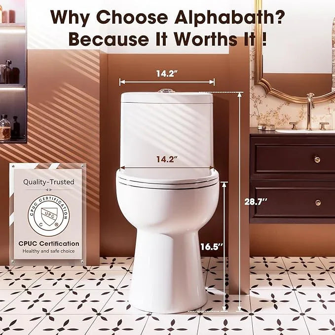 Alphabath 17" Comfort Height Toilet with Soft close seat, One piece Toilets for Bathrooms Elongated, Dual Flush 0.8/1.28 GPF, Nano Self-Cleaning Glaze, Easy to Clean&Install, ADA Height, 12" Rough-In - ModernBath
