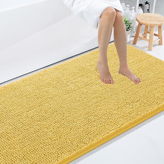 Smiry Luxury Chenille Bathroom Rugs 59x35, Extra Soft and Absorbent Shaggy Bath Mat, Machine Washable, Non-Slip Plush Carpet Runner for Tub, Shower, and Floor, Home Decor Accessories, Yellow - ModernBath