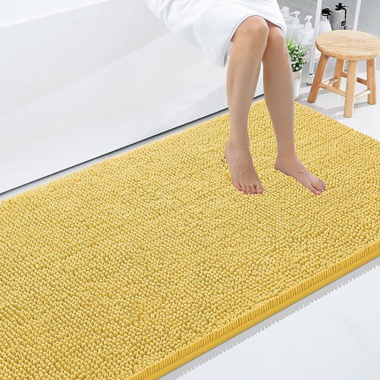 Smiry Luxury Chenille Bathroom Rugs 59x35, Extra Soft and Absorbent Shaggy Bath Mat, Machine Washable, Non-Slip Plush Carpet Runner for Tub, Shower, and Floor, Home Decor Accessories, Yellow - ModernBath
