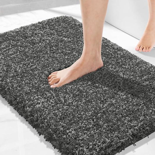 Yimobra Bath Rugs for Bathroom 32x20, Ultra Soft and Water Absorbent Bath Mats, Non Slip Plush Shower Rugs, Microfiber Thick Matts for Bathroom Floor/Tub, Machine Washable, Light Gray and Black Gray - ModernBath
