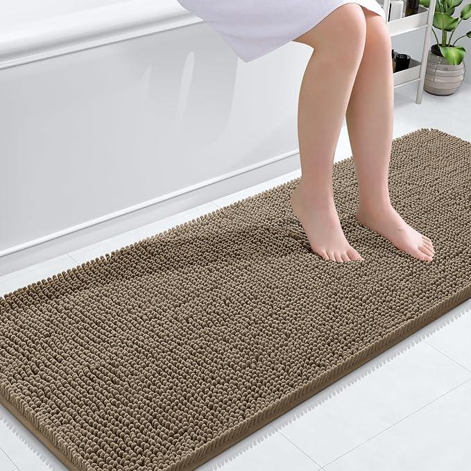 OLANLY Bathroom Rugs 59x24, Extra Soft Absorbent Chenille Bath Rugs, Rubber Backing Quick Dry, Machine Washable Bath Mats for Bathroom Floor, Tub and Shower, Home Decor Accessories, Tan - ModernBath