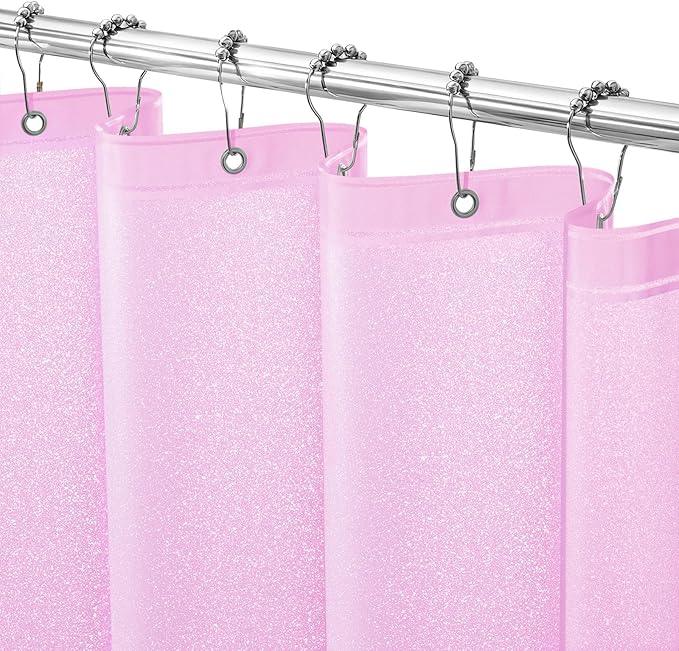 Seenus Dreamy Pink Glitter PEVA Shower Stall Curtain 48 x 72 inch, Waterproof Plastic Sparkle Shower Curtain Liner with Large Magnets, Blingbling Shimmery Bathroom Shower Curtain Rose Pink - ModernBath