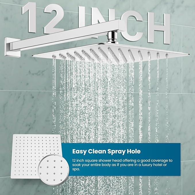 gotonovo Rainfall Bathroom Shower System Rain Shower Head and Handle Set Wall Mounted Shower Complete Combo Solid Brass Pressure Balancing Shower Mixer Valve 12 Inch Polished Chrome - ModernBath