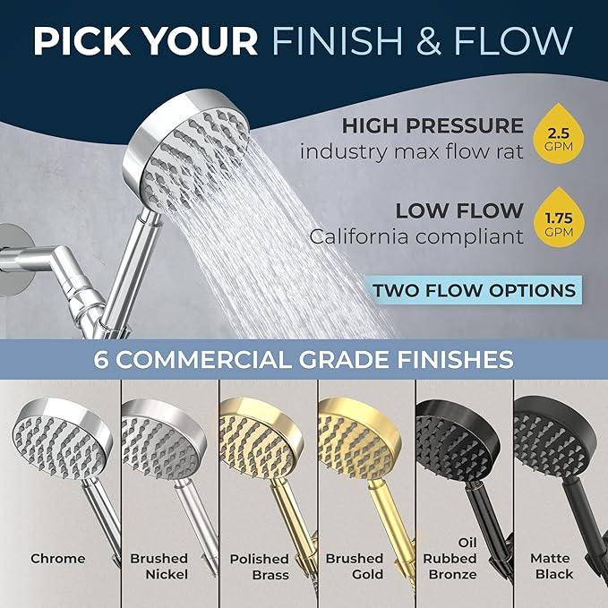 HammerHead Showers® Solid Metal LOW FLOW Handheld Shower Head with Hose and Brass Holder - CHROME – Water Saving 1.75 GPM Detachable Shower Head - Adjustable Shower Wand Bracket & 6ft Hose - ModernBath