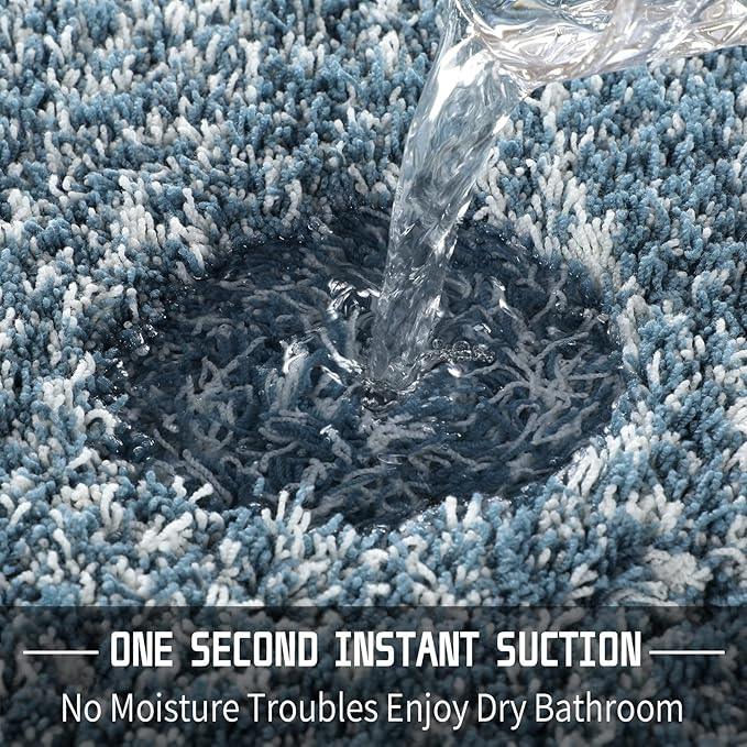 Yimobra Bathroom Rugs Non Slip Washable, Ultra Soft and Water Absorbent Bath Mats, Plush Fluffy Shower Mat Outside, Microfiber Thick Matts for Bathroom Floor/Sink, 24x17, Denim Blue and White - ModernBath