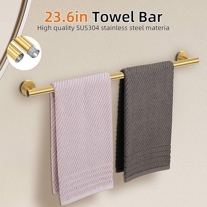 Brushed Gold 6 Pieces Bathroom Hardware Accessories Set Gold Towel Bar Set,Modern Towel Holder Set for Bathroom,Stainless Steel Towel Rack Set Wall-Mounted 23.6 Inch - ModernBath
