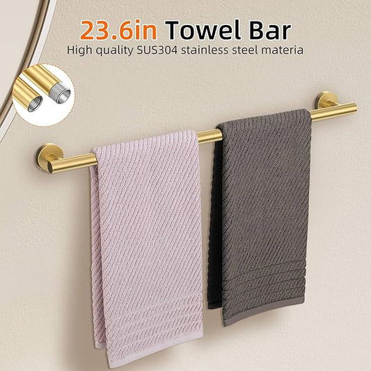 DUMDER 10-Piece Gold Bathroom Hardware Accessories Set-Brushed Gold Towel Bar Set,SUS304 Stainless Steel Towel Rack Set for Bathroom-Wall Mounted,23.6-Inch Towel Holder Set