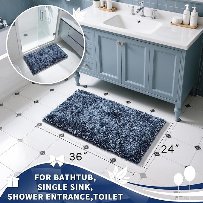 Yimobra Large Bathroom Rug Non Slip 36x24 Inch, Extra Thick Soft Absorbent Chenille Bath Mat, Machine Washable Bath Rugs for Bathroom Floor, Tub and Shower, Home Decor Accessories, Light Blue - ModernBath