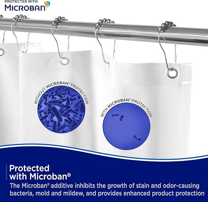 Kenney MB61169 Microban Protected Heavyweight 8 Gauge Waterproof PEVA Shower Curtain Liner with Rust-Resistant Metal Grommets and Weighted Magnetic Hem for Bathroom, 70" W x 72" H, White - ModernBath
