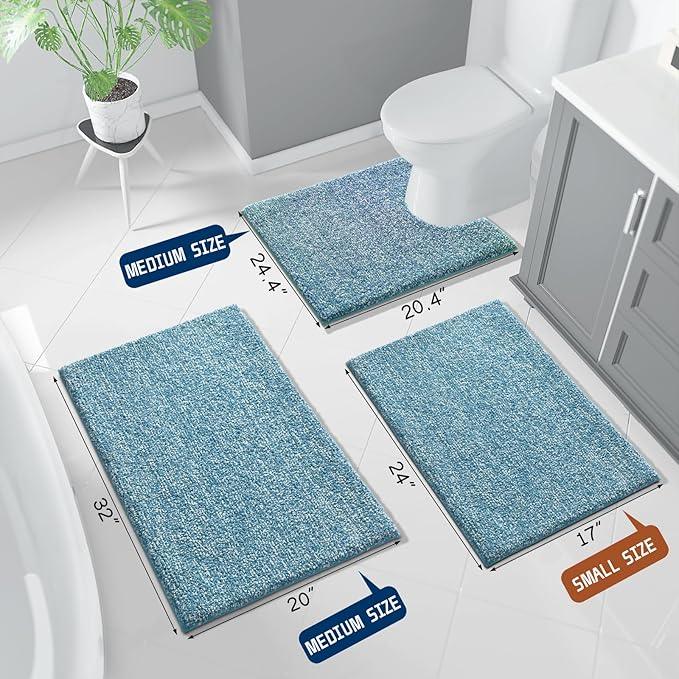 Yimobra Toilet Rugs U Shaped Washable, Soft Absorbent Microfiber Bathroom Rugs, Non Slip Quick Drying Shaggy Bath Mat,Contour Bathroom Mats for Toilet Base, Home Essentials,24x20,Denim Blue - ModernBath