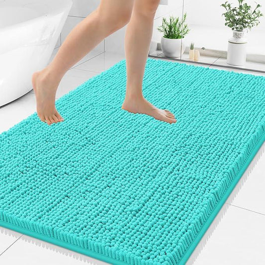 Smiry Luxury Chenille Bathroom Rugs 40x32, Extra Soft and Absorbent Shaggy Bath Mat, Machine Washable, Non-Slip Plush Carpet Runner for Tub, Shower, and Floor, Home Decor Accessories, Turquoise - ModernBath