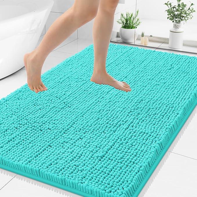 Smiry Luxury Chenille Bathroom Rugs 48x32, Extra Soft and Absorbent Shaggy Bath Mat, Machine Washable, Non-Slip Plush Carpet Runner for Tub, Shower, and Floor, Home Decor Accessories, Turquoise - ModernBath