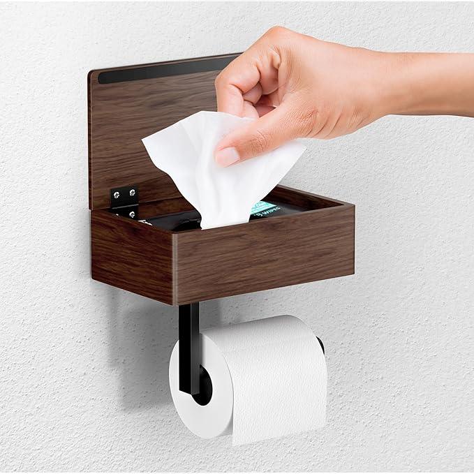 Day Moon™ Wood Toilet Paper Holder with Shelf, Wipe Holder for Bathroom, Flushable Wipes Dispenser, Toilet Paper and Wipes Holder - Toilet Paper Holder with Storage, Toilet Paper Holder Wall Mount - ModernBath