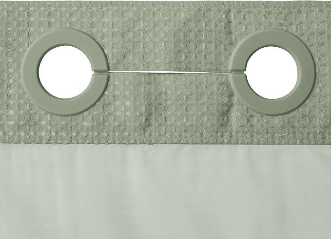 River Dream Green Heavyweight No Hooks Required Shower Curtain with Snap in Liner - Dotted Waffle Weave,Hotel Grade,Spa Like Bath Curtain,71W x 74H - ModernBath