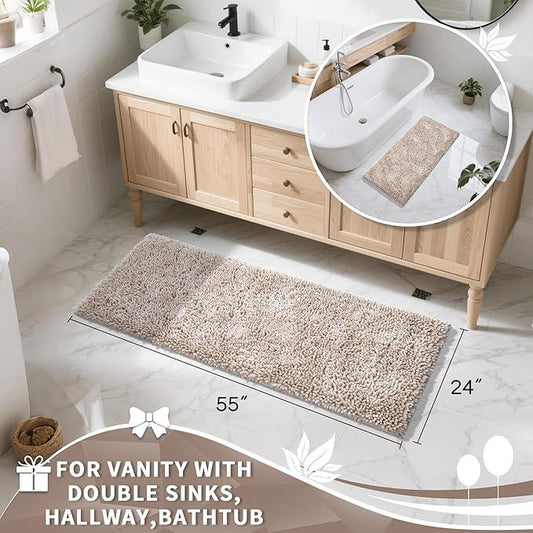 Yimobra Long Bathroom Rugs Runner 55x24 Inch, Extra Thick Soft Absorbent Chenille Bath Mat, Non Slip Machine Washable, Quick Dry Bath Rugs for Bathroom Floor, Tub and Shower, Khaki - ModernBath
