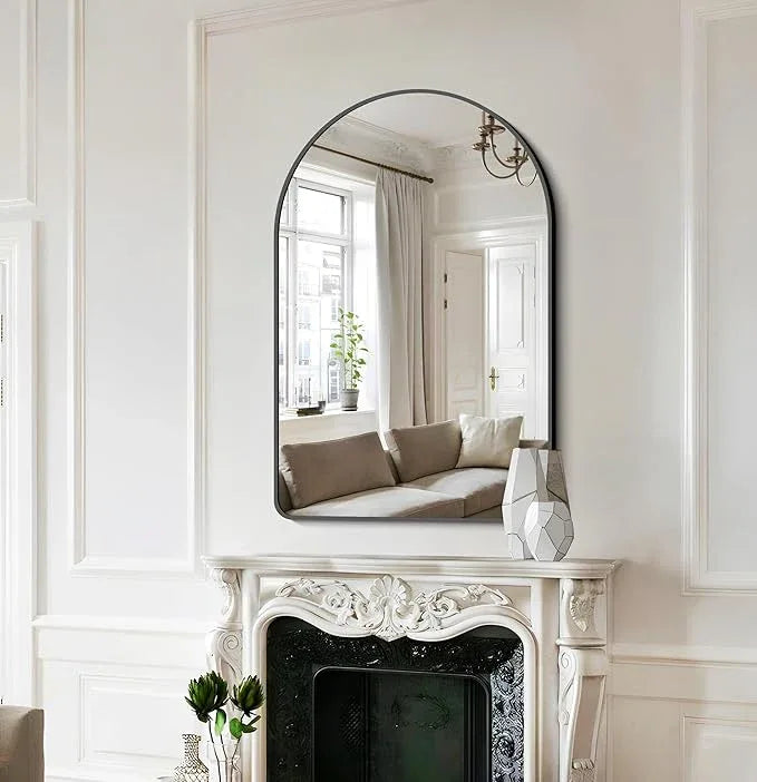 FORBATH Arched Bathroom Mirror 26x38 Inch, Bathroom Mirror Wall Mounted Modern Black Aluminum Alloy Frame Decor Dresser Mirror for Bedroom Living Room Entryway, Hanging or Leaning Against Wall - ModernBath