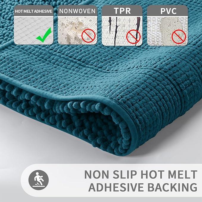 Yimobra Toilet Rugs U Shaped Washable 24 x 20, Non Slip and Super Absorbent Toilet Mat, Quick Dry, Ultra Luxury Microfiber Chenille Plush Fluffy Contour Bath Rugs for Toilet Base, Peacock Blue - ModernBath