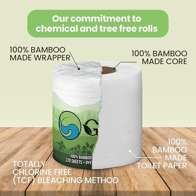 Gaias Premium and Soft Organic Bamboo Toilet Paper | 12 Mega Rolls, 3 Ply, 370 Sheets | FSC Certified, PFAS & BPA Free, Eco-Friendly, Sustainable Tissue - Plastic Free, Septic Safe, Vegan - ModernBath