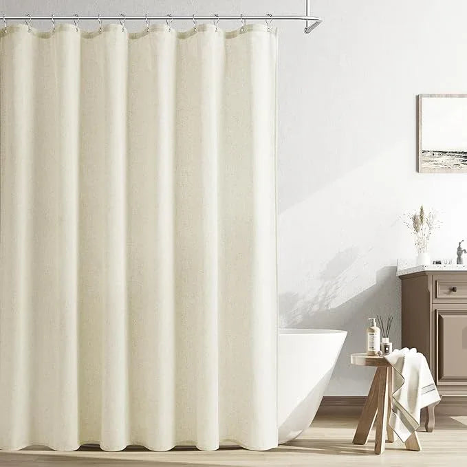 Naturoom Ivory Linen Shower Curtain, Cloth Textured Fabric Shower Curtain Set with Hooks, Simple Elegant Modern Country Ultra Thick Bath Curtains for Bathroom,Water Repellent,Cream,72x72 - ModernBath