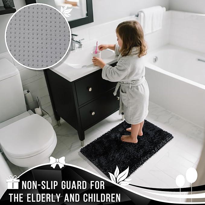 Yimobra Bathroom Rug Set 2 Piece, Luxury Shaggy Bath Mat Set with Non Slip Backing, Ultra Soft & Absorbent Mats for Bathroom Floor, Machine Washable, 31.5"x20"+24"x17", Black - ModernBath