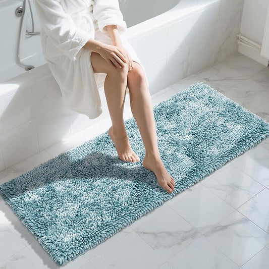 Yimobra Long Bathroom Rugs Runner 60x24 Inch, Extra Thick Soft Absorbent Chenille Bath Mat, Non Slip Machine Washable, Quick Dry Bath Rugs for Bathroom Floor, Tub and Shower, Greyish Blue - ModernBath