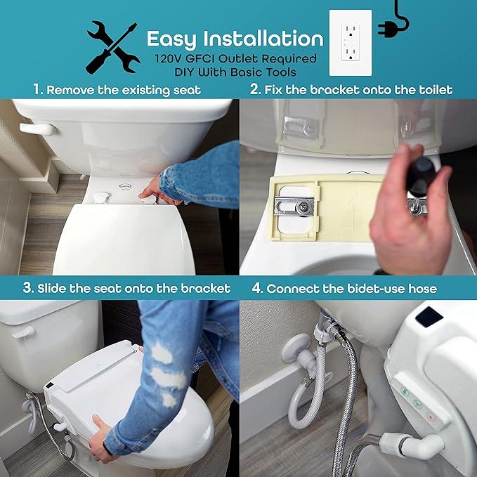 BidetMate 1000 Series Smart Toilet Seat with Heated Water, Wireless Remote, and Warm Air Dryer - Adjustable and Self-Cleaning electric bidet seat - Multiple Wash Settings - Elongated - ModernBath