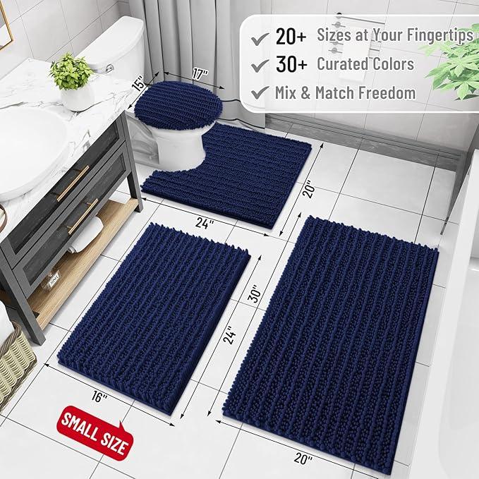 Arotive Luxury Chenille Bathroom Rug Mat, Extra Soft Thick Absorbent Shaggy Bath Rugs, Non-Slip Machine Wash Dry, Plush Bath Mats for Bathroom, Shower and Tub, 60x24, Navy - ModernBath